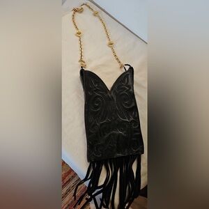 One of a kind High Quality Leather Cowboy Boot Shoulder bag w Gold Chain Strap